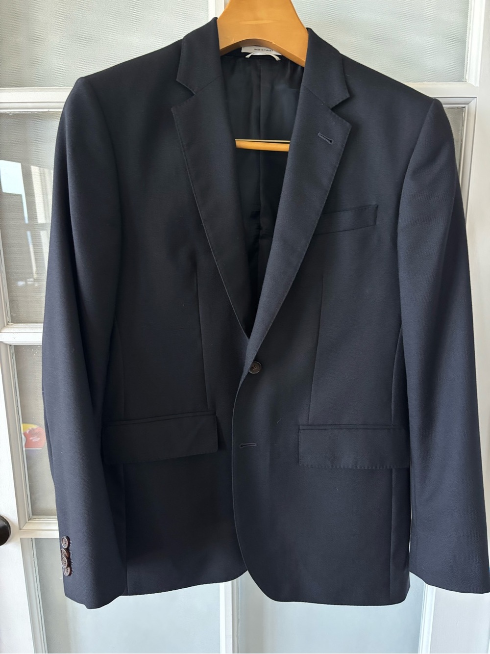 Club Monaco Men's Navy Single-Breasted Blazer in Tropical Wool.